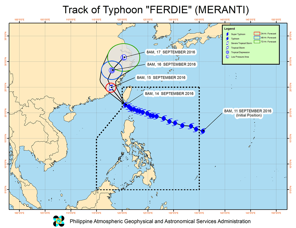 Forecast track of Typhoon Ferdie as of September 14, 11 am. Image courtesy of PAGASA 