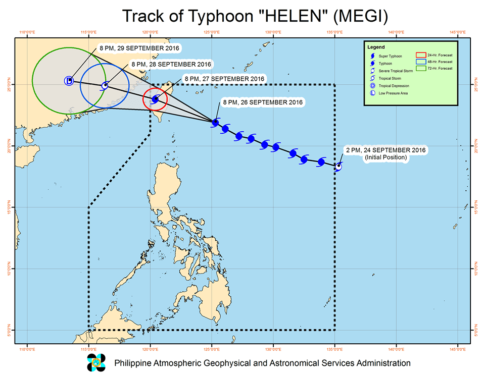 Forecast track of Typhoon Helen as of September 26, 11 pm. Image courtesy of PAGASA  