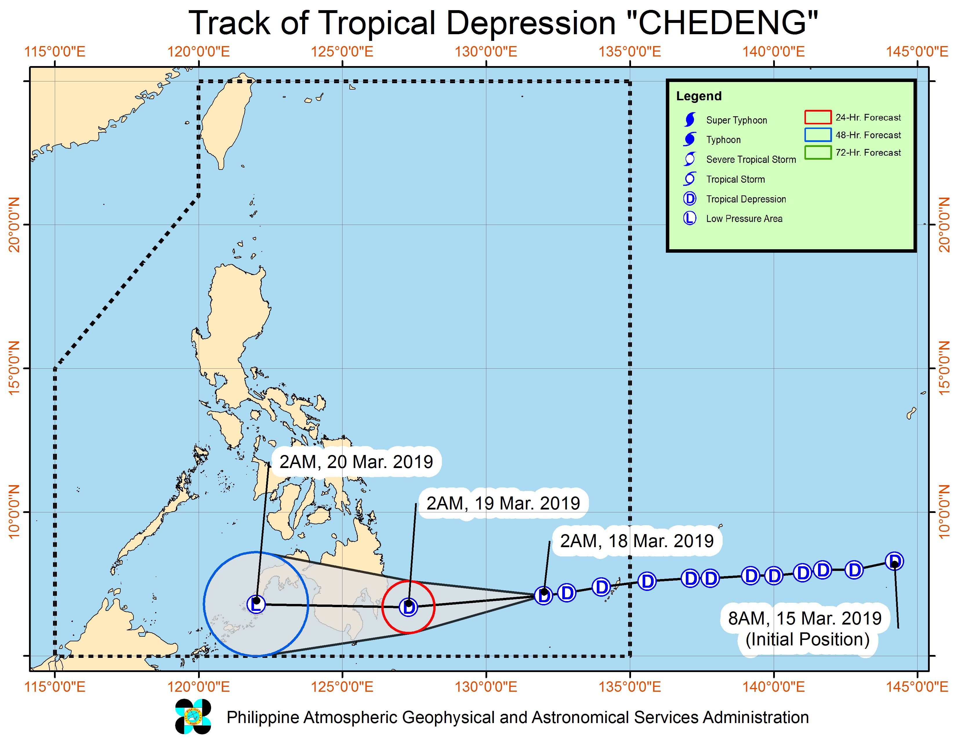 Forecast track of Tropical Depression Chedeng as of March 18, 2019, 5 am. Image from PAGASA 