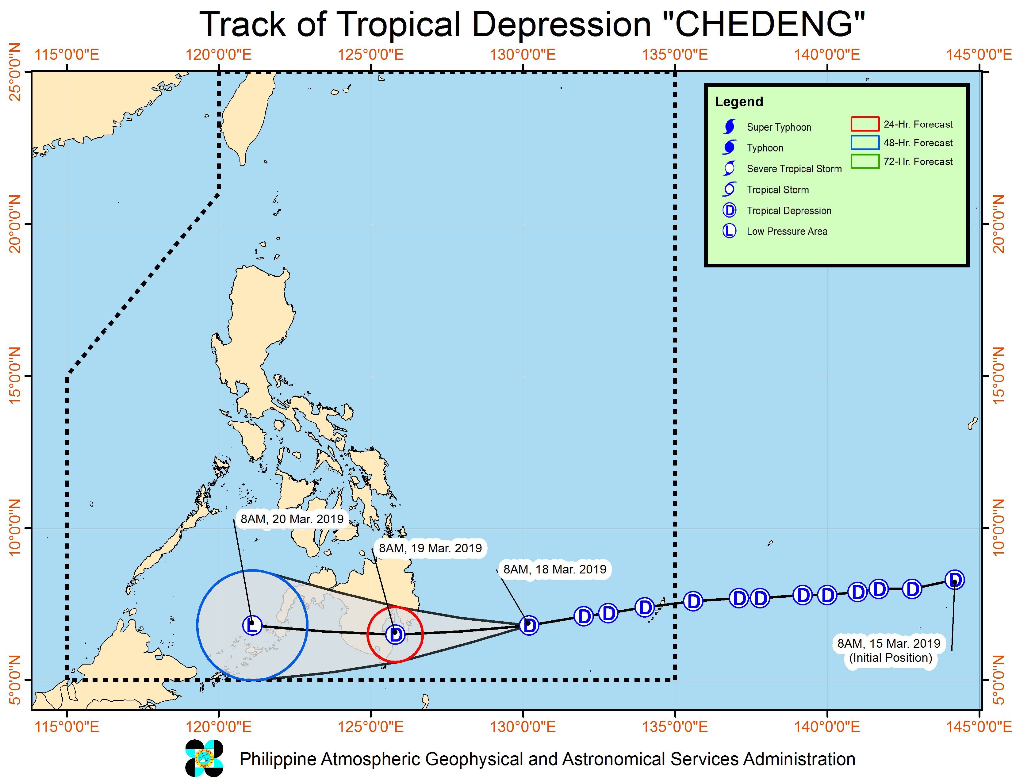 Forecast track of Tropical Depression Chedeng as of March 18, 2019, 11 am. Image from PAGASA 