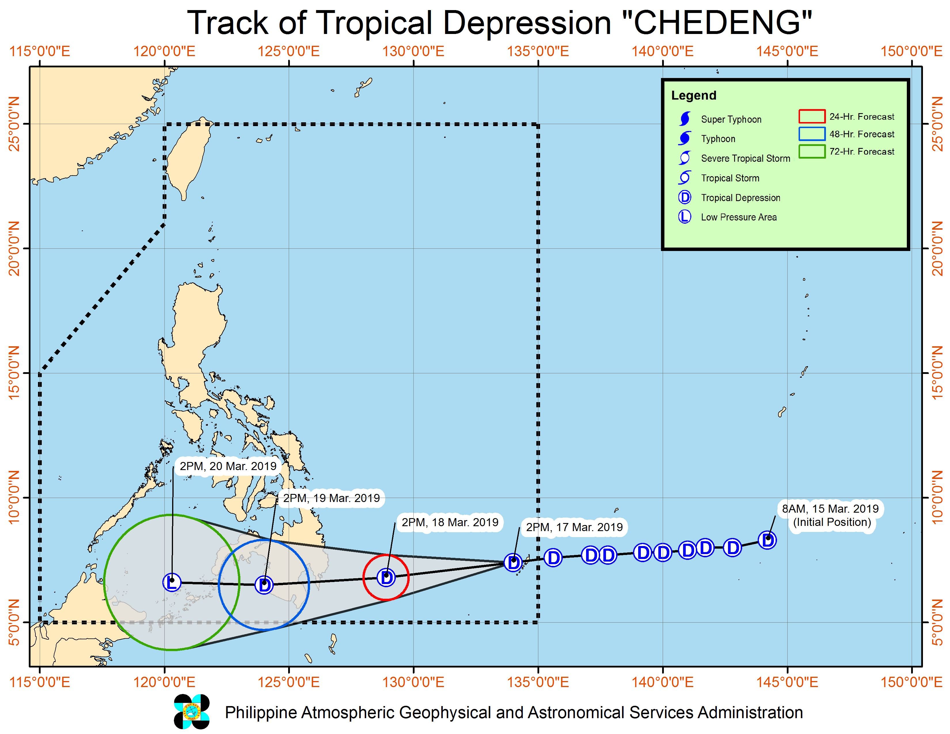 Forecast track of Tropical Depression Chedeng as of March 17, 2019, 5 pm. Image from PAGASA 