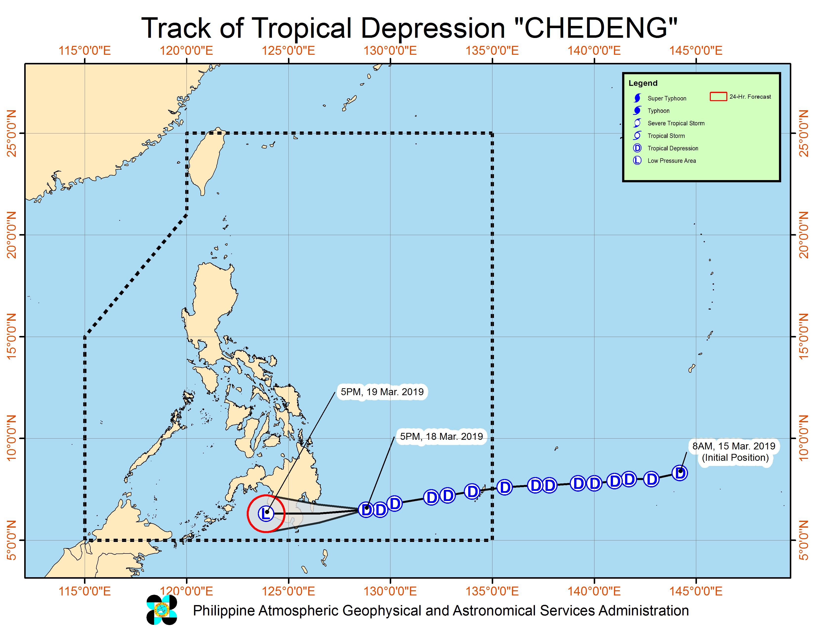 Forecast track of Tropical Depression Chedeng as of March 18, 2019, 5 pm. Image from PAGASA 