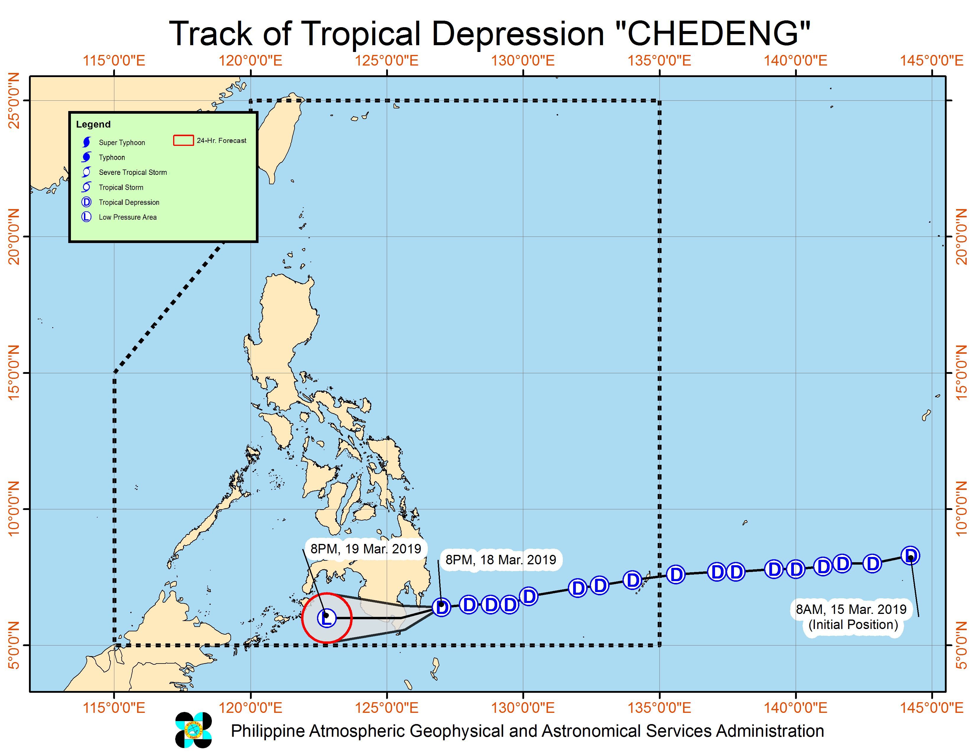 Forecast track of Tropical Depression Chedeng as of March 18, 2019, 11 pm. Image from PAGASA 