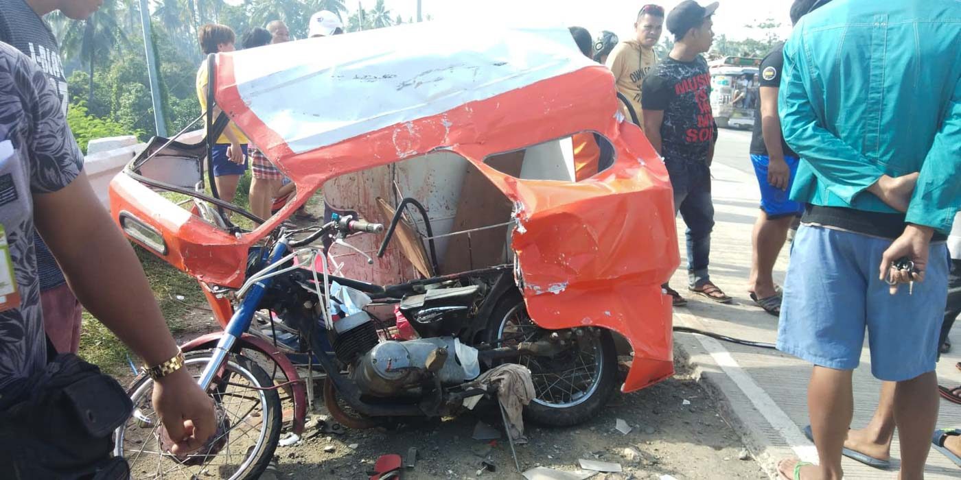 DIGOS CITY CRASH. The tricycle of the Castro family that collided with a Mindanao Star bus in Digos City on November 14, 2018. Photo by Bien Abanos  