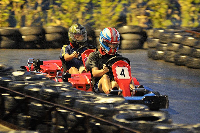 SAFETY FIRST. Rows of used car tires stacked and connected together by rope are a proven means of safely preventing karts from overshooting the track. Photo courtesy of City Kart Racing