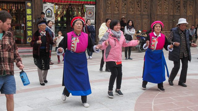 BUSTING A MOVE. In the evening, locals and tourists alike dance to Tibetan music at the town square.  