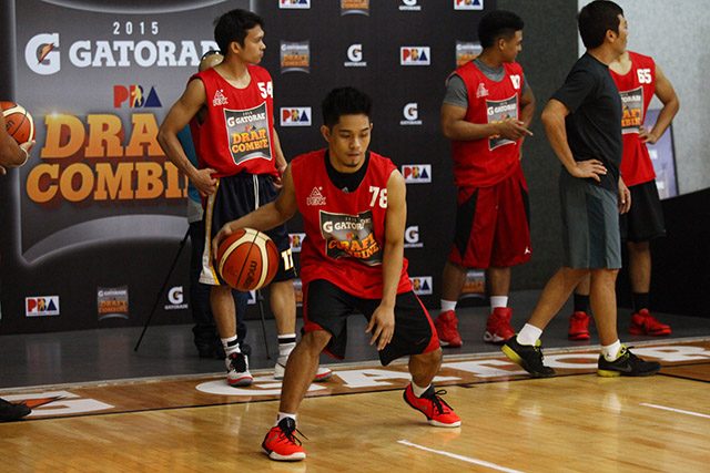 Mark Cruz of the Letran Knights does some dribbling during the combine. Photo by Josh Albelda/Rappler 