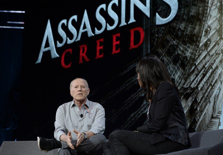 BIG SCREEN. 'Assassin's Creed' film producer Frank Marshall talks with actress and host Aisha Tyler during an Ubisoft news conference before the start of E3 in Los Angeles, California on June 13, 2016. Photo by Kevork Djansezian/Getty Images/AFP 