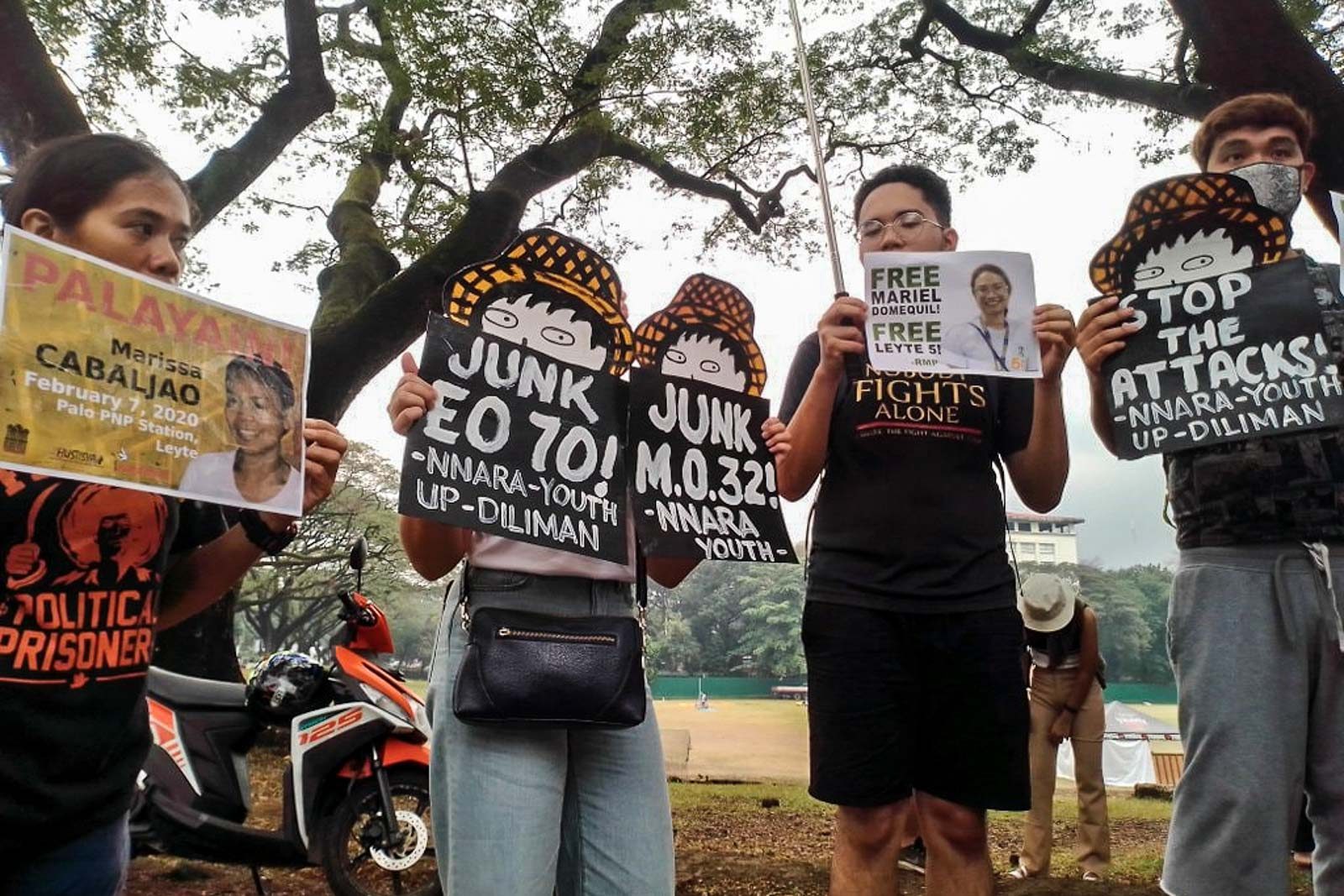 PROTEST. Progressive organizations and rights advocates gather at UP Diliman on February 7, 2020, to protest government's continuing crackdown on dissent. Photo courtesy of Karapatan Alliance Philippines  
