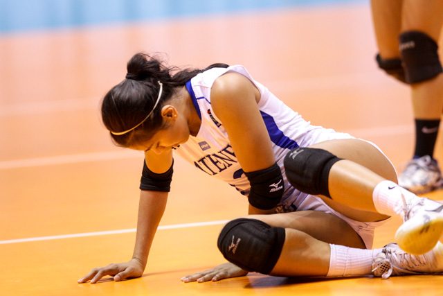 An exhausted Alyssa Valdez dropped to the floor several times with every attack attempt during the latter part of the third set. Photo by Czeasar Dancel/Rappler 