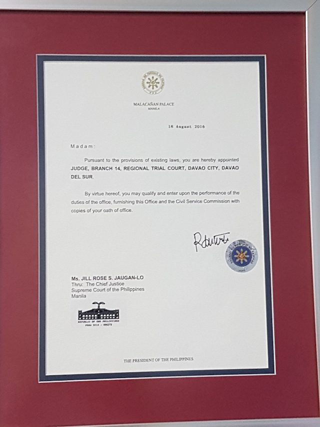 APPOINTMENT. The appointment paper signed by President Duterte.  