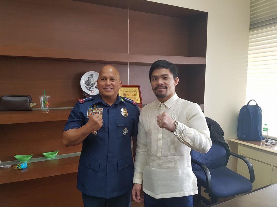 BATO AND PACMAN. PNP chief Ronald dela Rosa pays a courtesy call on Senator Manuel Pacquiao. File photo from Dela Rosa's Facebook page    