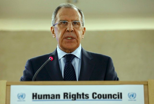 Russian Foreign Minister Sergei Lavrov attends the 28th Session of the Human Rights Council at the United Nations in Geneva March 2, 2015. Denis Balibouse/Reuters 