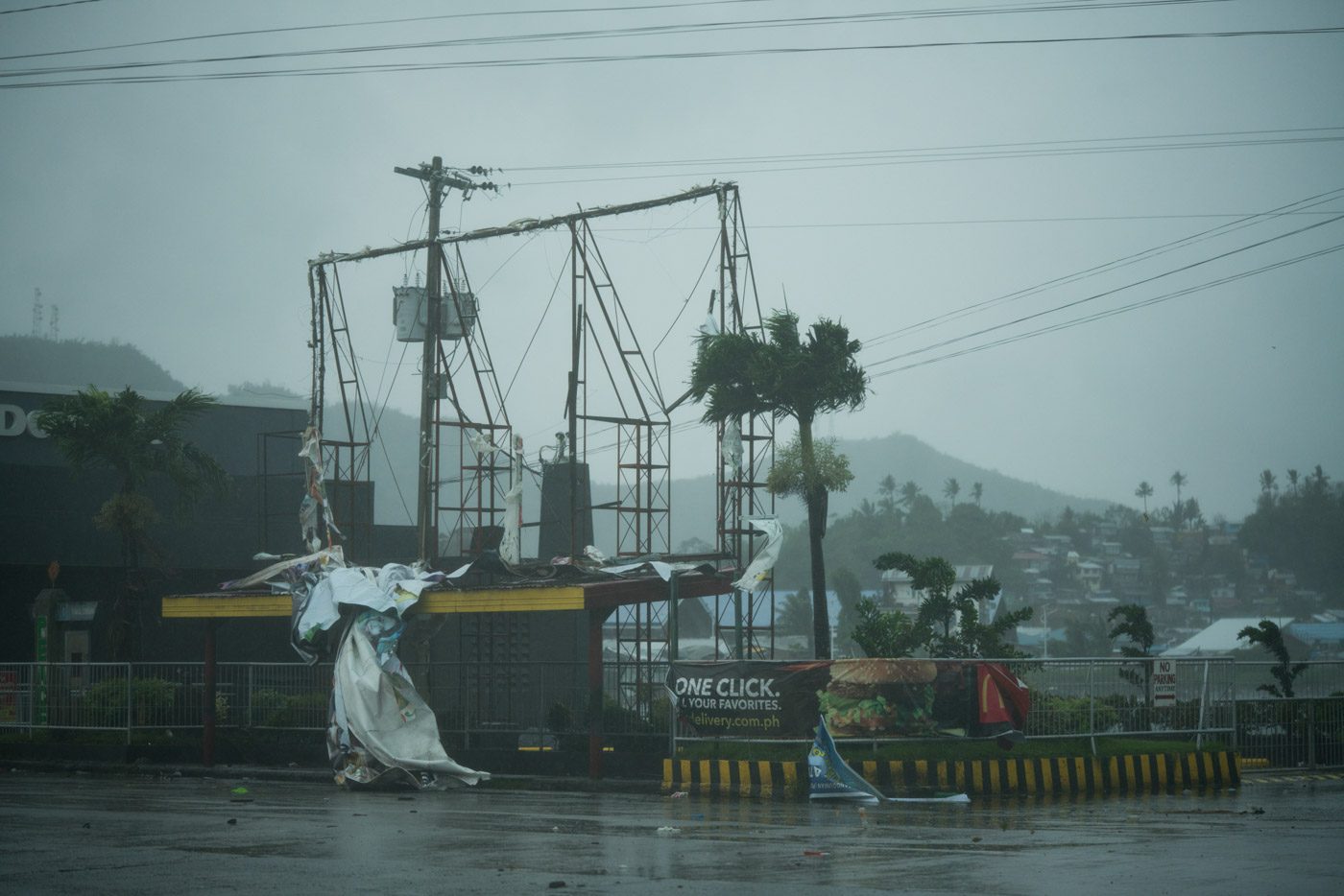 DESTROYED. Billboards are destroyed by strong winds ahead of Urduja's expected landfall in Eastern Samar or Northern Samar