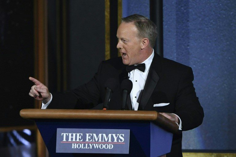 Sean Spicer, mocked press secretary, wins laughs at Emmys