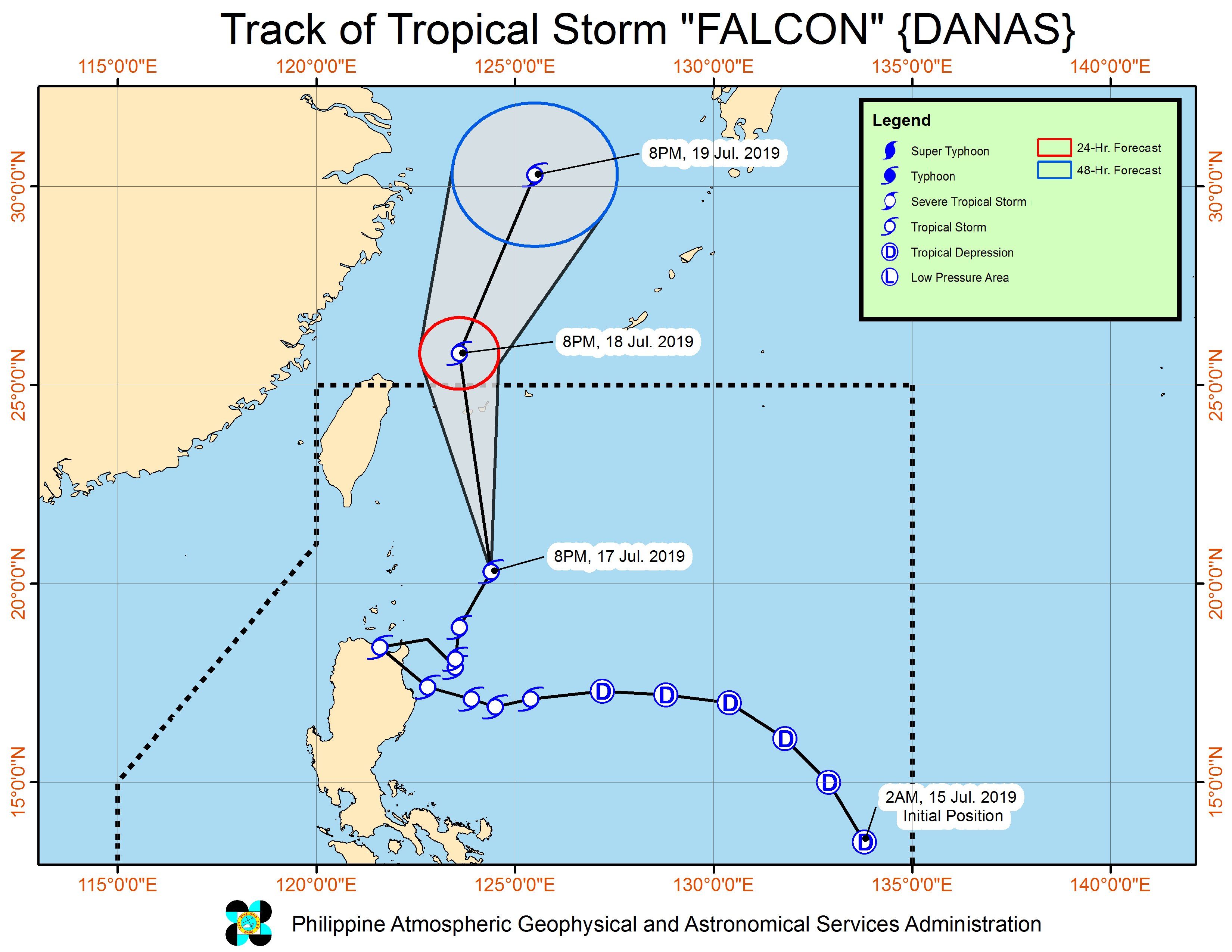 Forecast track of Tropical Storm Falcon (Danas) as of July 17, 2019, 11 pm. Image from PAGASA 