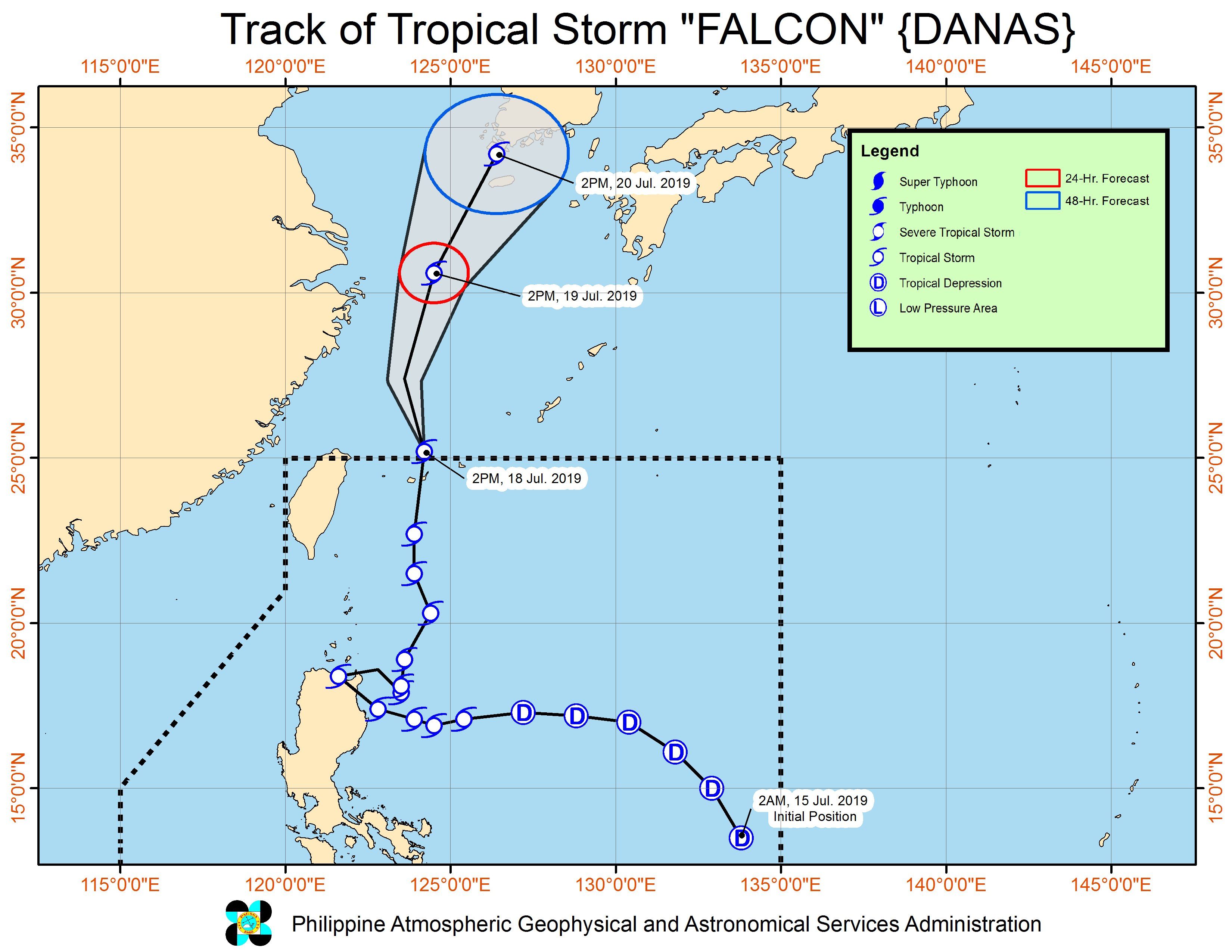 Forecast track of Tropical Storm Falcon (Danas) as of July 18, 2019, 5 pm. Image from PAGASA 