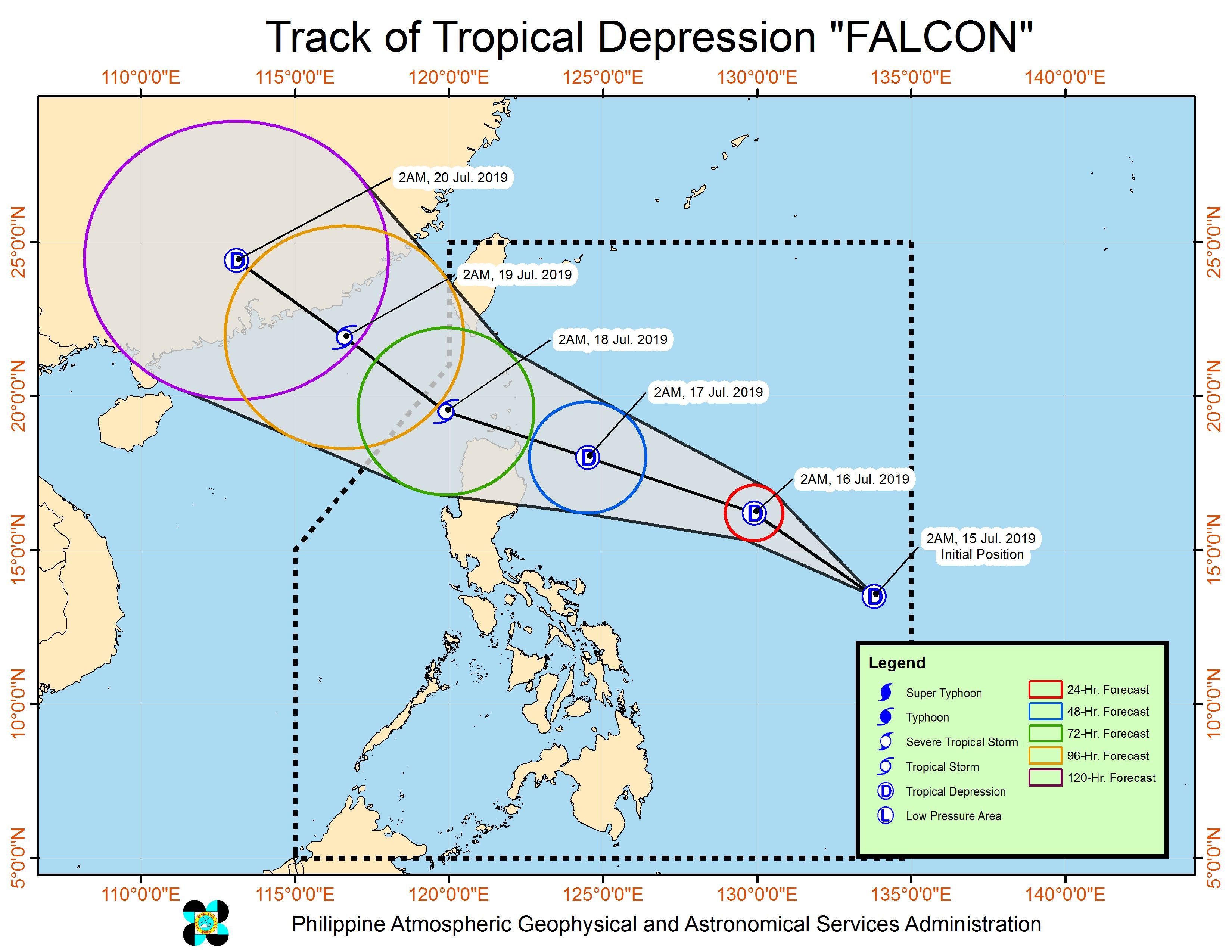 Forecast track of Tropical Depression Falcon as of July 15, 2019, 5 am. Image from PAGASA 