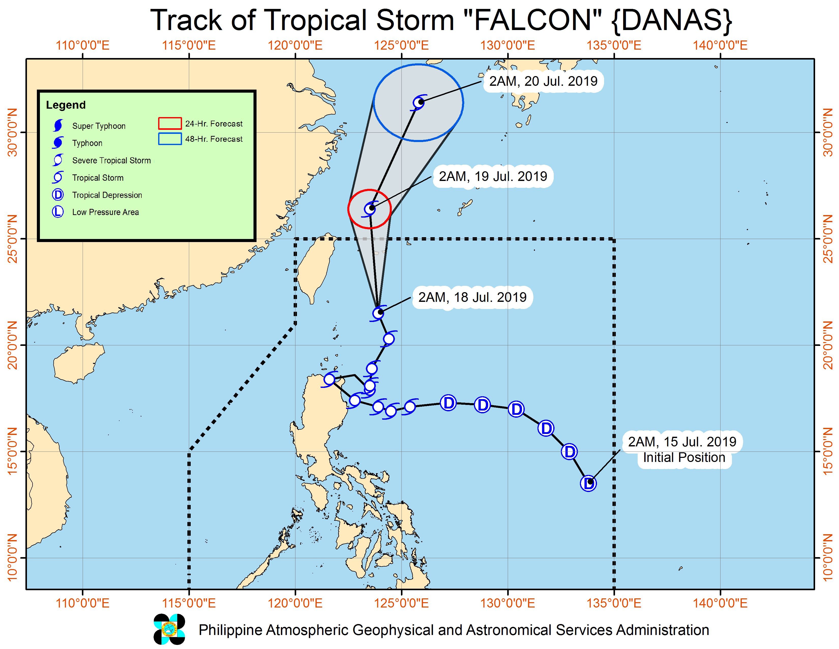 Forecast track of Tropical Storm Falcon (Danas) as of July 18, 2019, 5 am. Image from PAGASA 