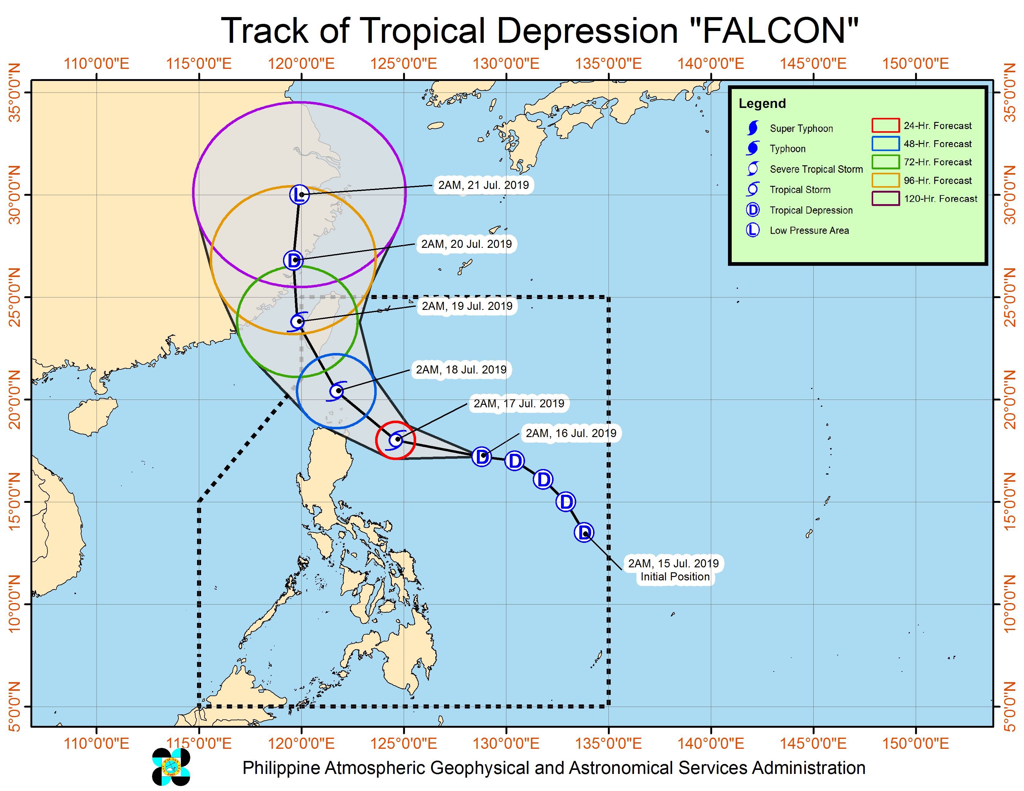 Forecast track of Tropical Depression Falcon as of July 16, 2019, 5 am. Image from PAGASA 