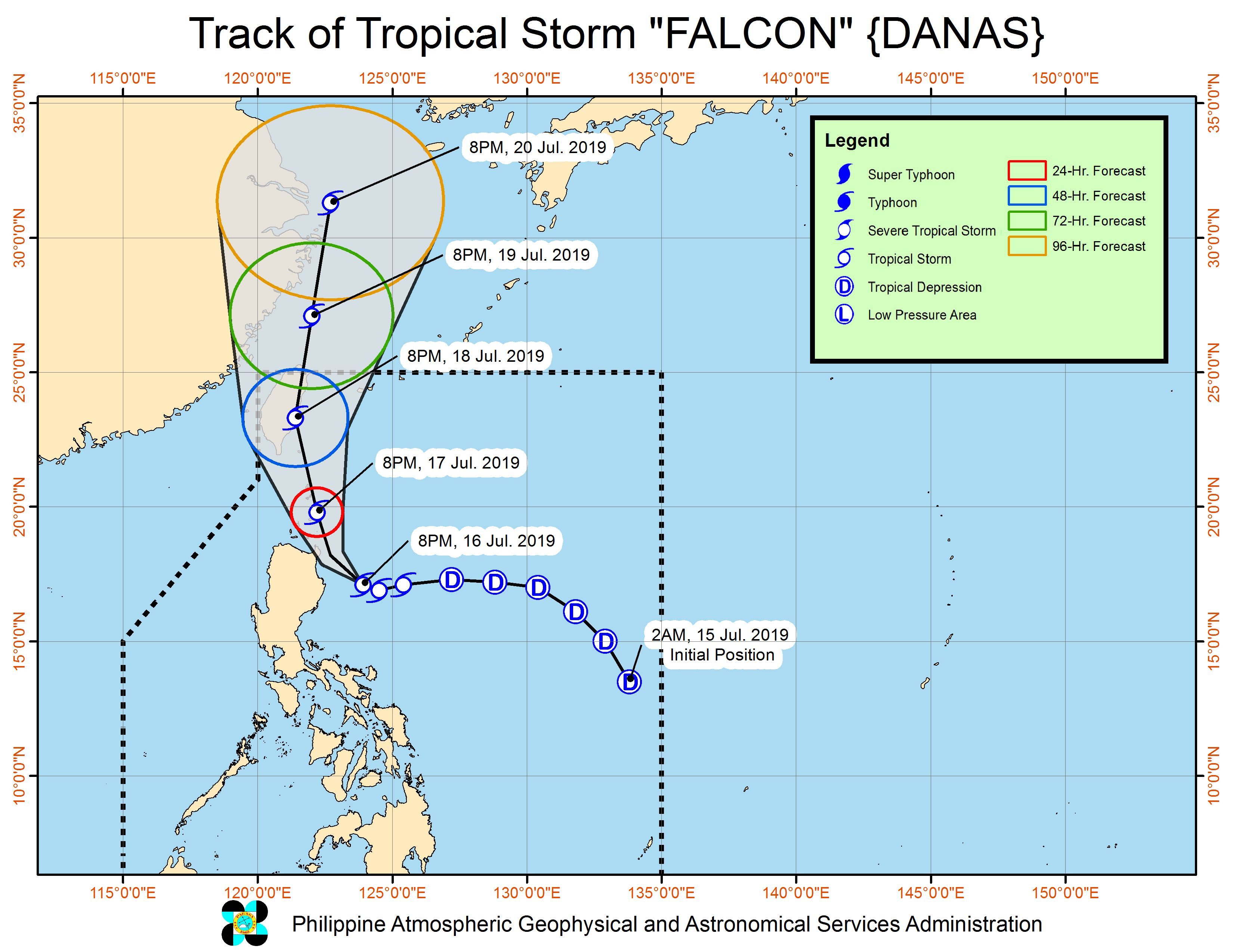 Forecast track of Tropical Storm Falcon (Danas) as of July 16, 2019, 11 pm. Image from PAGASA 