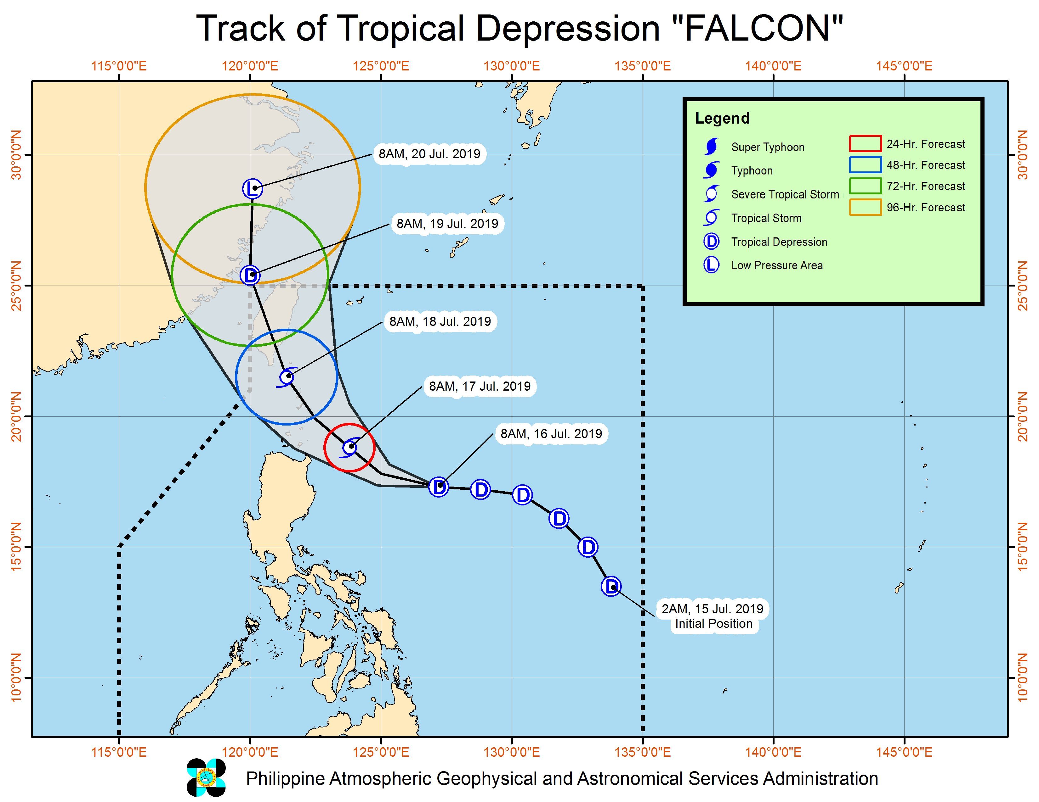 Forecast track of Tropical Depression Falcon as of July 16, 2019, 11 am. Image from PAGASA 