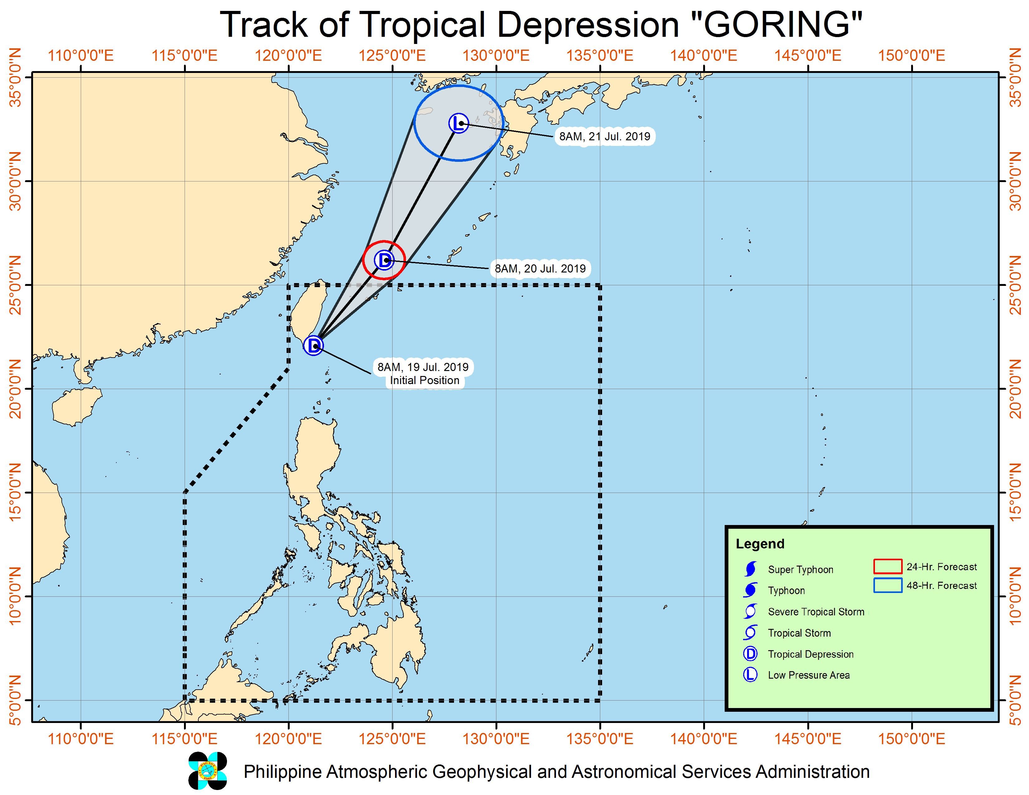 Forecast track of Tropical Depression Goring as of July 19, 2019, 11 am. Image from PAGASA 