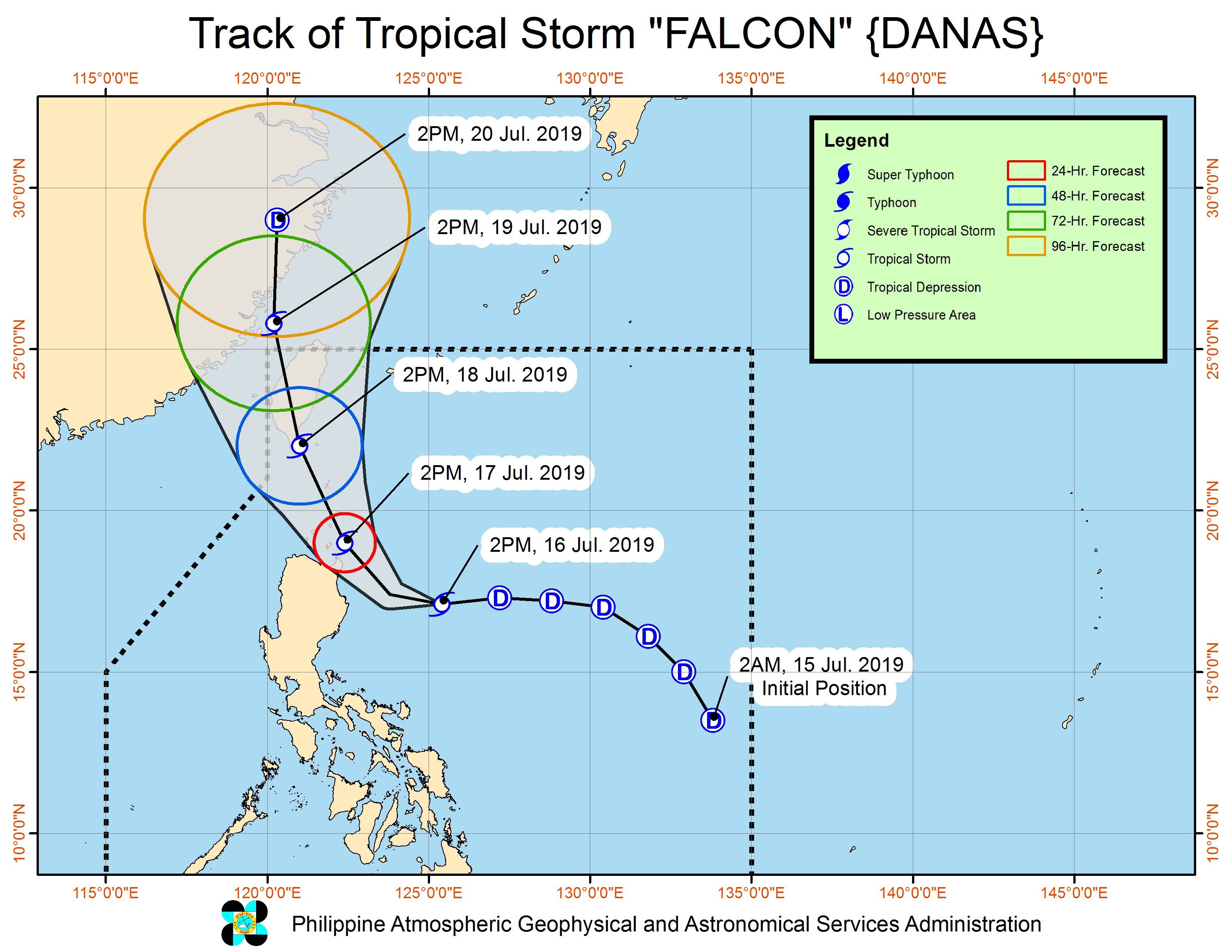 Forecast track of Tropical Storm Falcon (Danas) as of July 16, 2019, 5 pm. Image from PAGASA 