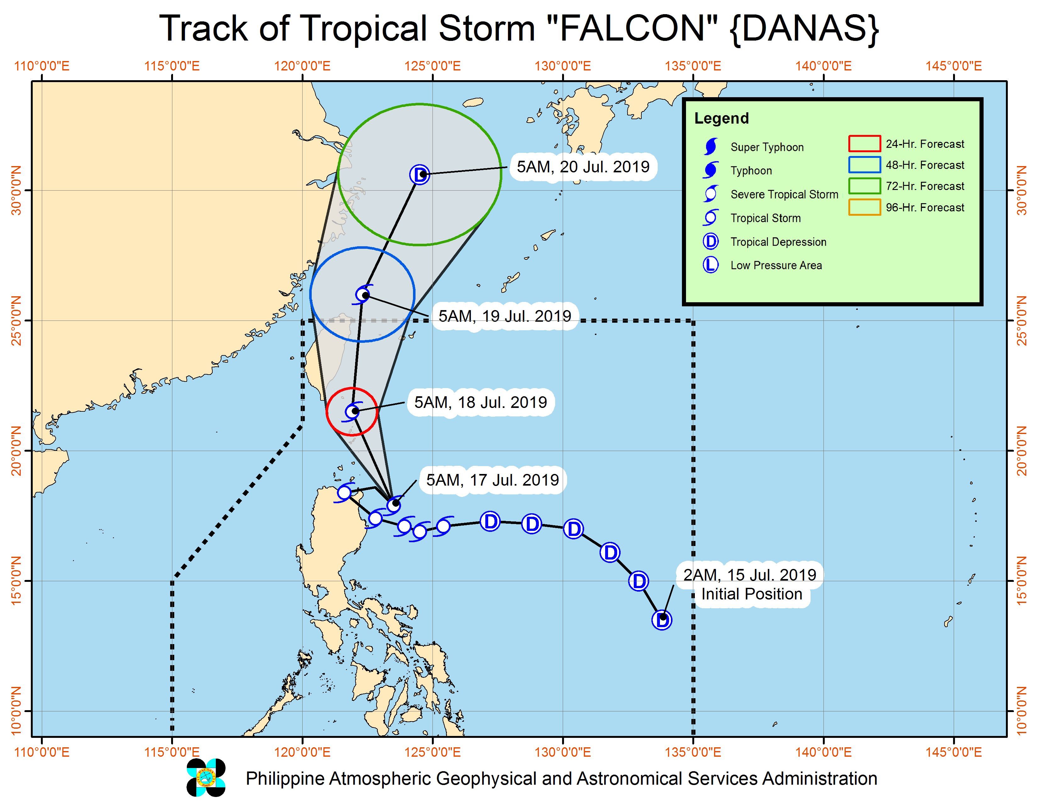 Forecast track of Tropical Storm Falcon (Danas) as of July 17, 2019, 8 am. Image from PAGASA 