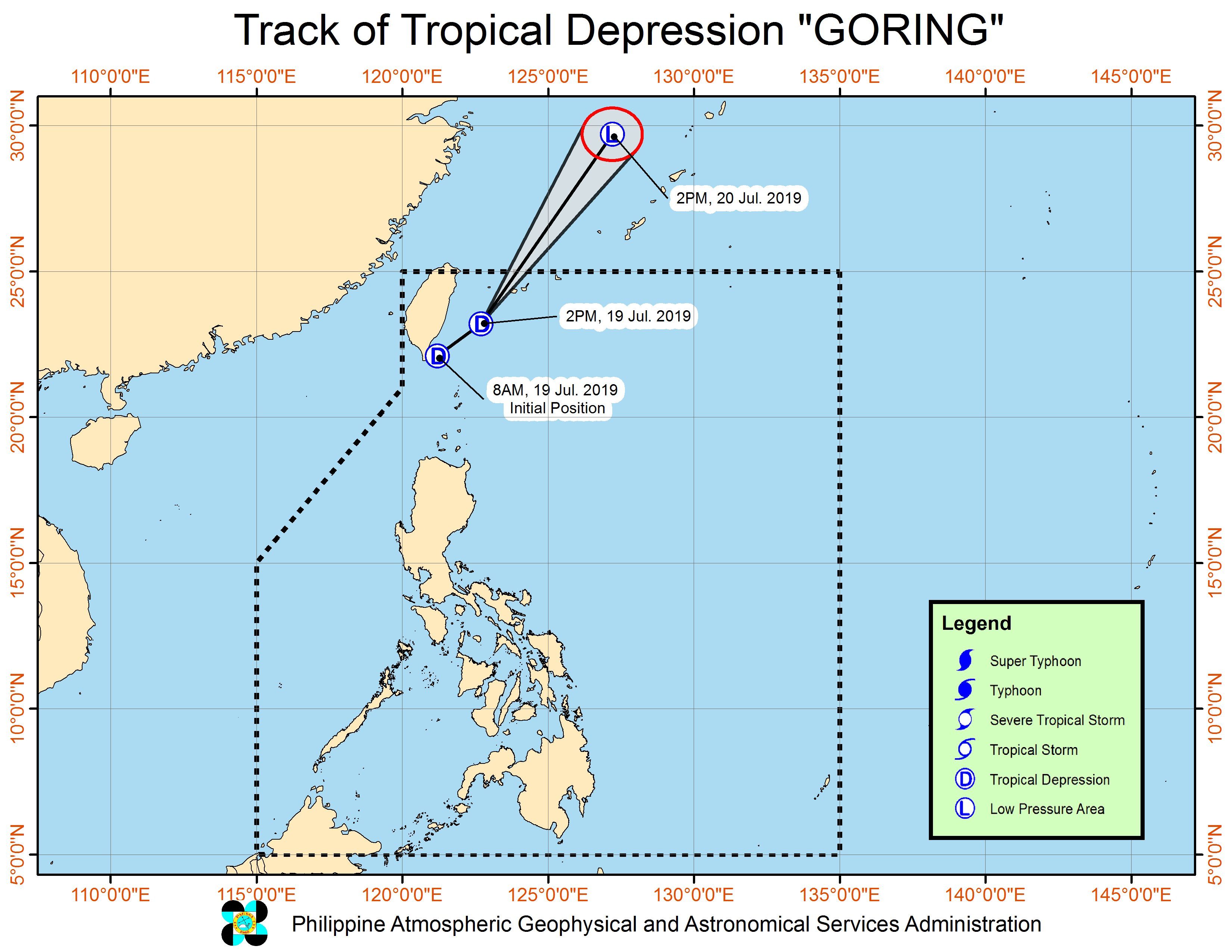 Forecast track of Tropical Depression Goring as of July 19, 2019, 5 pm. Image from PAGASA 