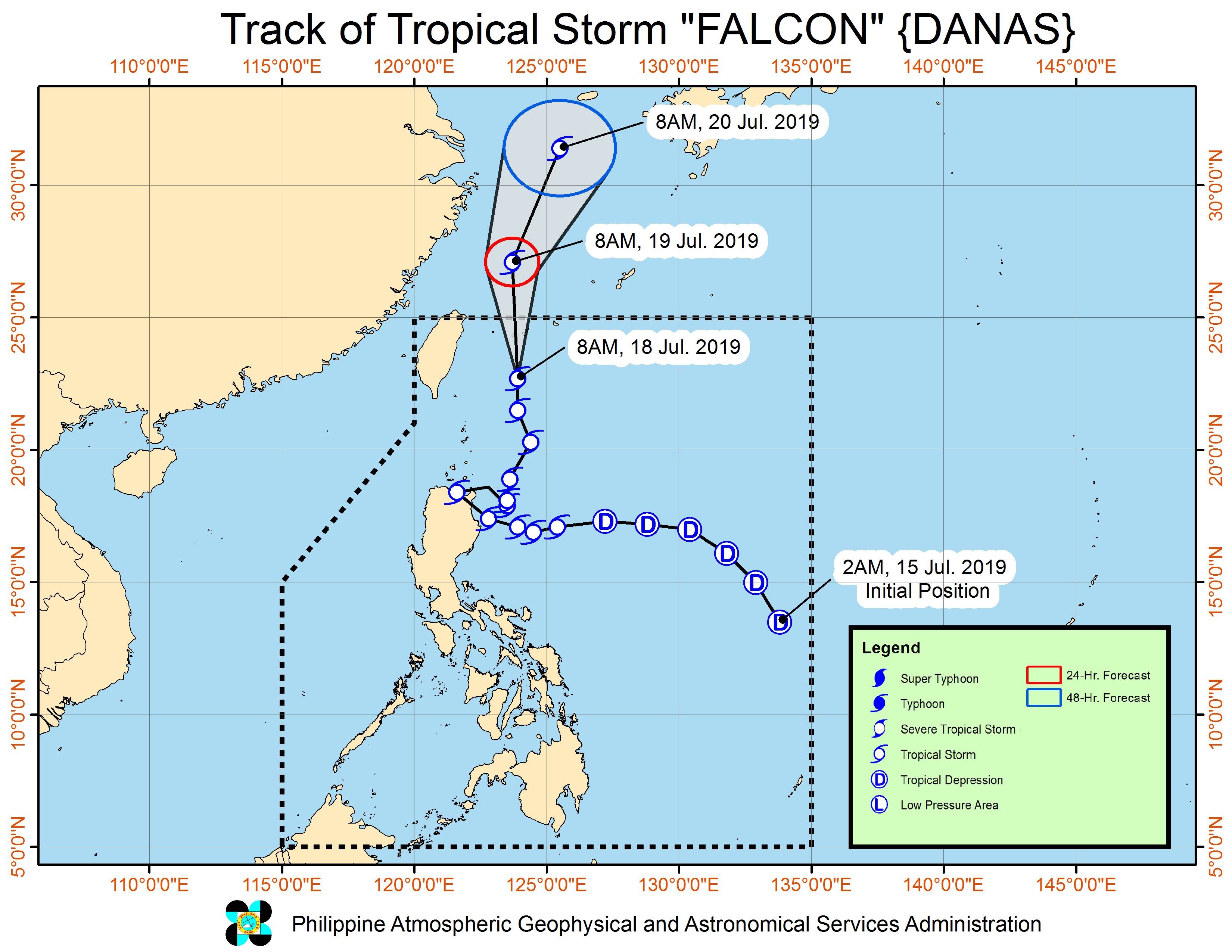 Forecast track of Tropical Storm Falcon (Danas) as of July 18, 2019, 11 am. Image from PAGASA 