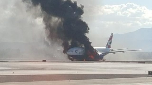 British Airways plane catches fire in Las Vegas, 2 injured