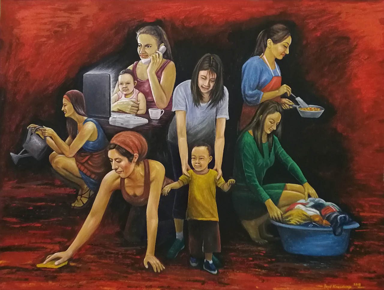 ILAW NG TAHANAN. AKI President Lloyd Hinosolango paints the roles of mothers in families. Photo by Angelo Lorenzo   