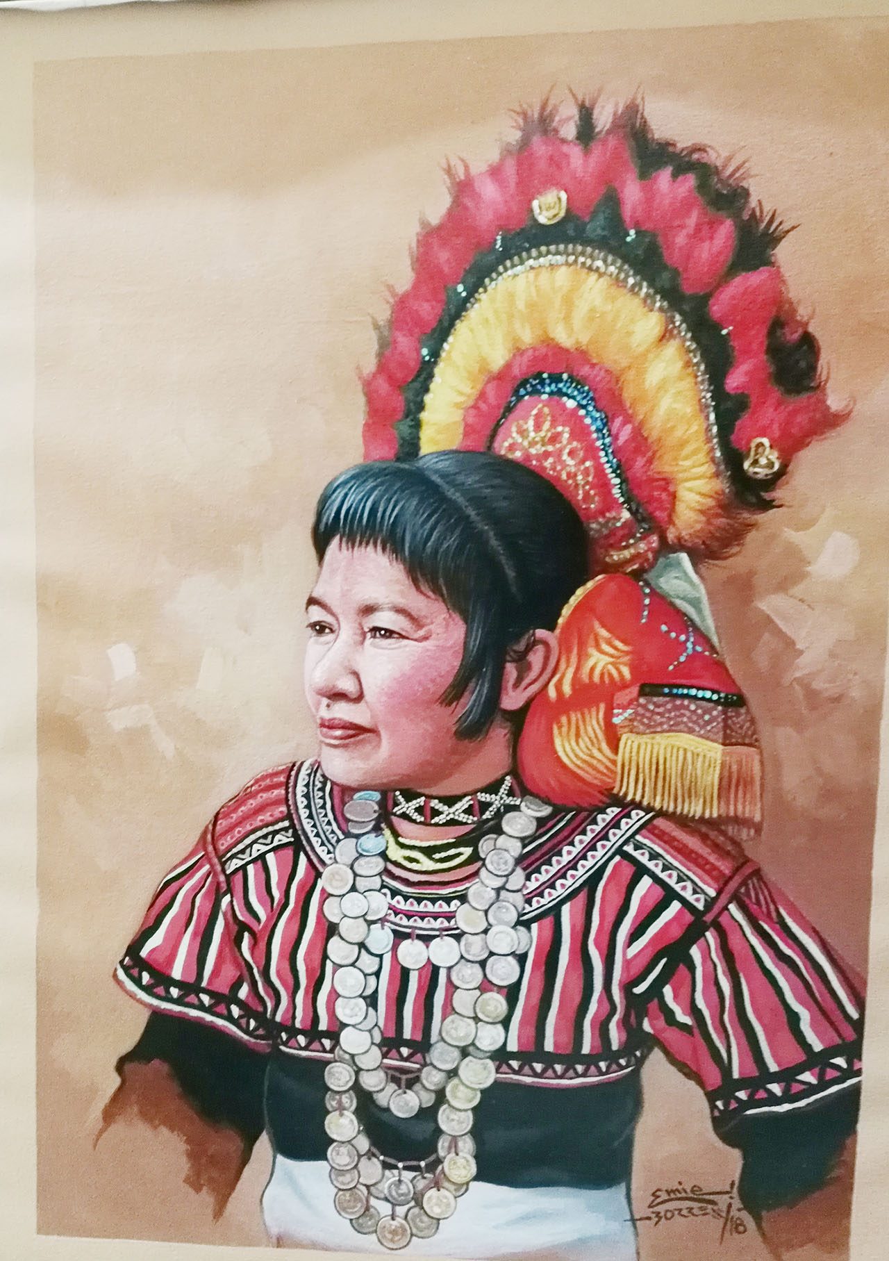 MANOBO LADY. Emie Borres' painting shows an individual from the Manobo tribe, one of the many indigenous communities that originally settled in some areas of Cagayan de Oro City. Photo by Angelo Lorenzo
    