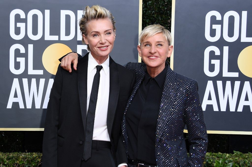 PARTNERS. Actress Portia de Rossi and US comedian Ellen DeGeneres arrives for the 77th annual Golden Globe Awards on January 5, 2020, at The Beverly Hilton hotel in Beverly Hills, California. Photo by Valerie Macon/AFP 