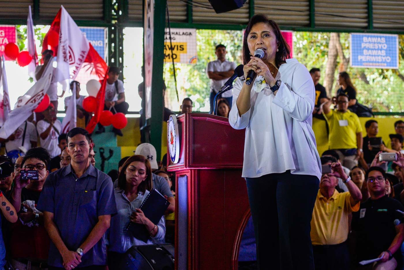OPPOSITION COALITION. Vice President Leni Robredo delivers the closing speech during the presentation of the Opposition Coalition's senatorial slate. Photo by Maria Tan/Rappler 
