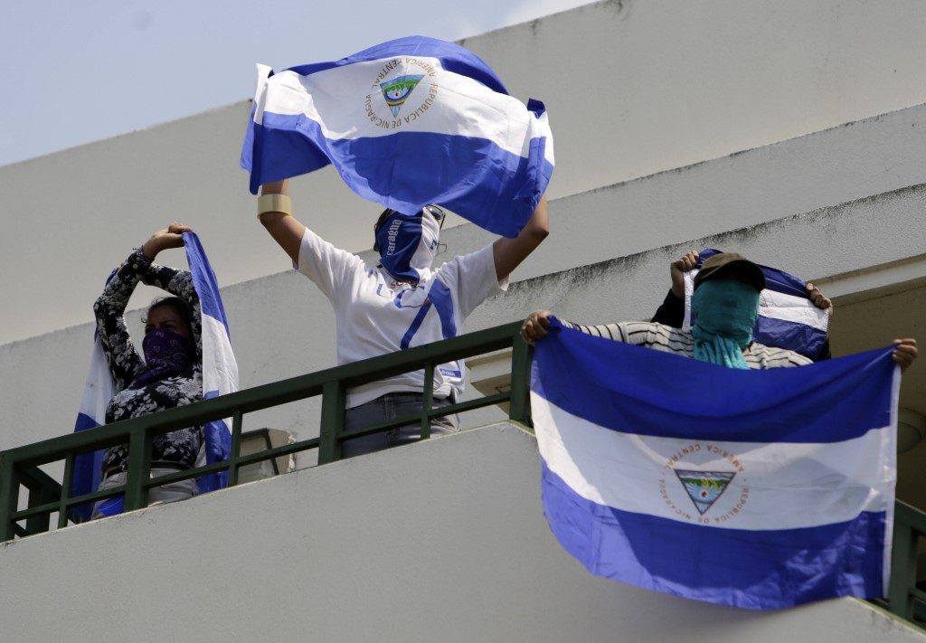 CRISIS. University students protest against the government of Nicaraguan President Daniel Ortega with Nicaraguan national flags at the Central American University in Managua on April 10, 2019. File photo by Inti Ocon/AFP 