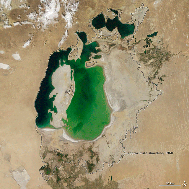 A sea vanishes: Satellite photos show disappearing Aral Sea