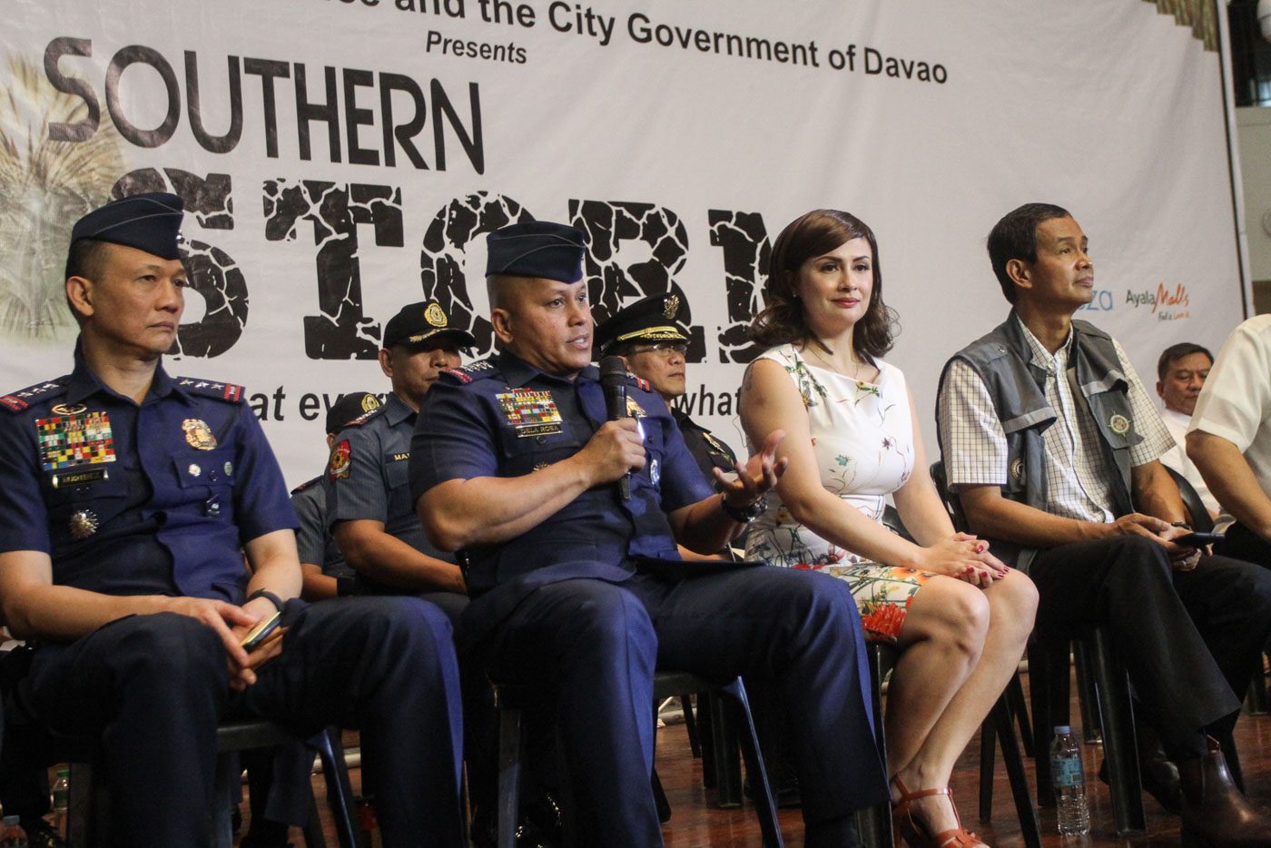 FORUM. Jaycee sits beside PNP chief Director General Ronald dela Rosa (2nd from left) during the press conference after the Southern Storm drill on February 28, 2018. 