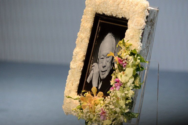THANK YOU, MR. LEE. A portrait of Singapore's late former prime minister Lee Kuan Yew is seen during his funeral service in Singapore on March 29, 2015. Roslan Rahman/AFP  
