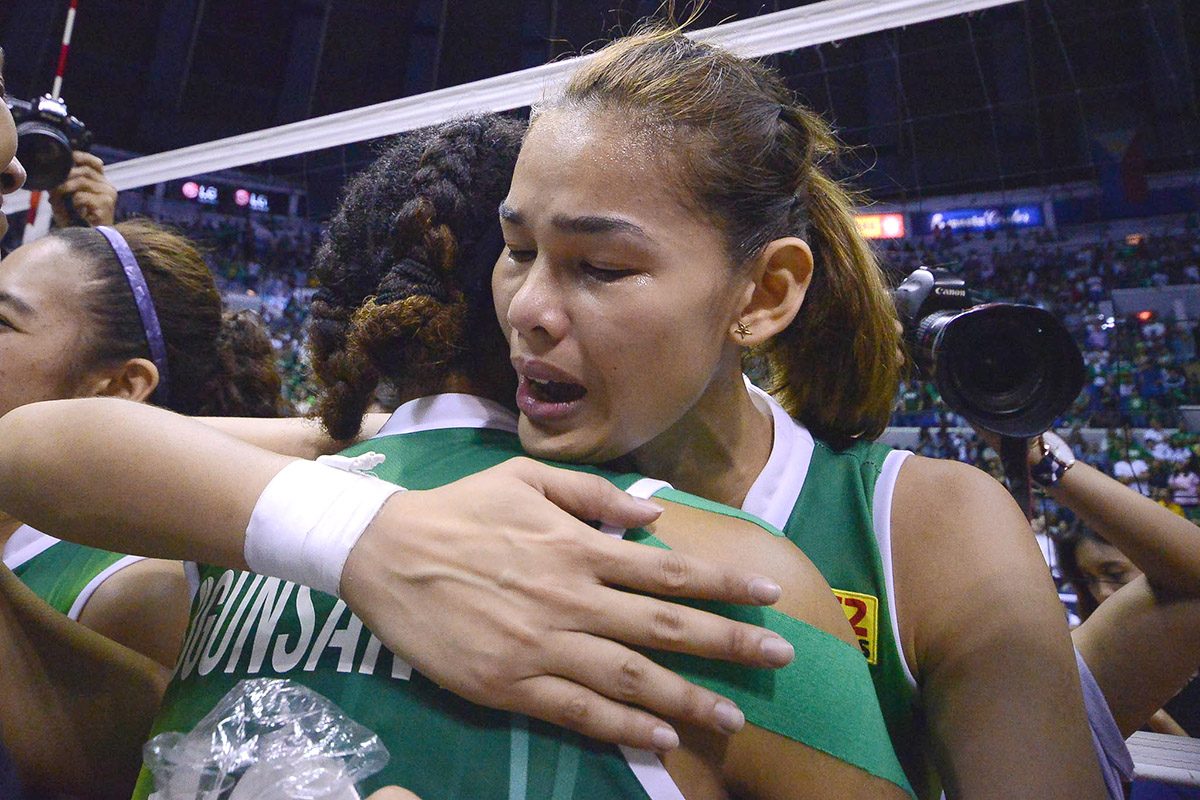 EMOTIONAL. Mixed emotions overwhelm Majoy Baron in her final championship run with the La Salle Lady Spikers. 