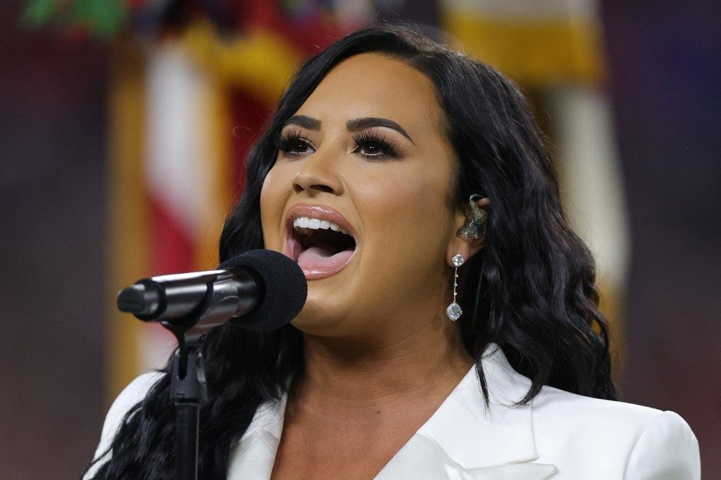 DREAM COME TRUE. Demi Lovato performs the national anthem prior to Super Bowl LIV between the San Francisco 49ers and the Kansas City Chiefs at Hard Rock Stadium on February 02, 2020 in Miami, Florida. Photo by Tom Pennington/Getty Images/AFP 