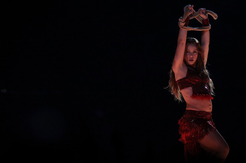 HIPS DON'T LIE. Shakira shows her dancing moves during the Pepsi Super Bowl LIV Halftime Show at Hard Rock Stadium on February 02, 2020 in Miami, Florida. Photo by Maddie Meyer/Getty Images/AFP 