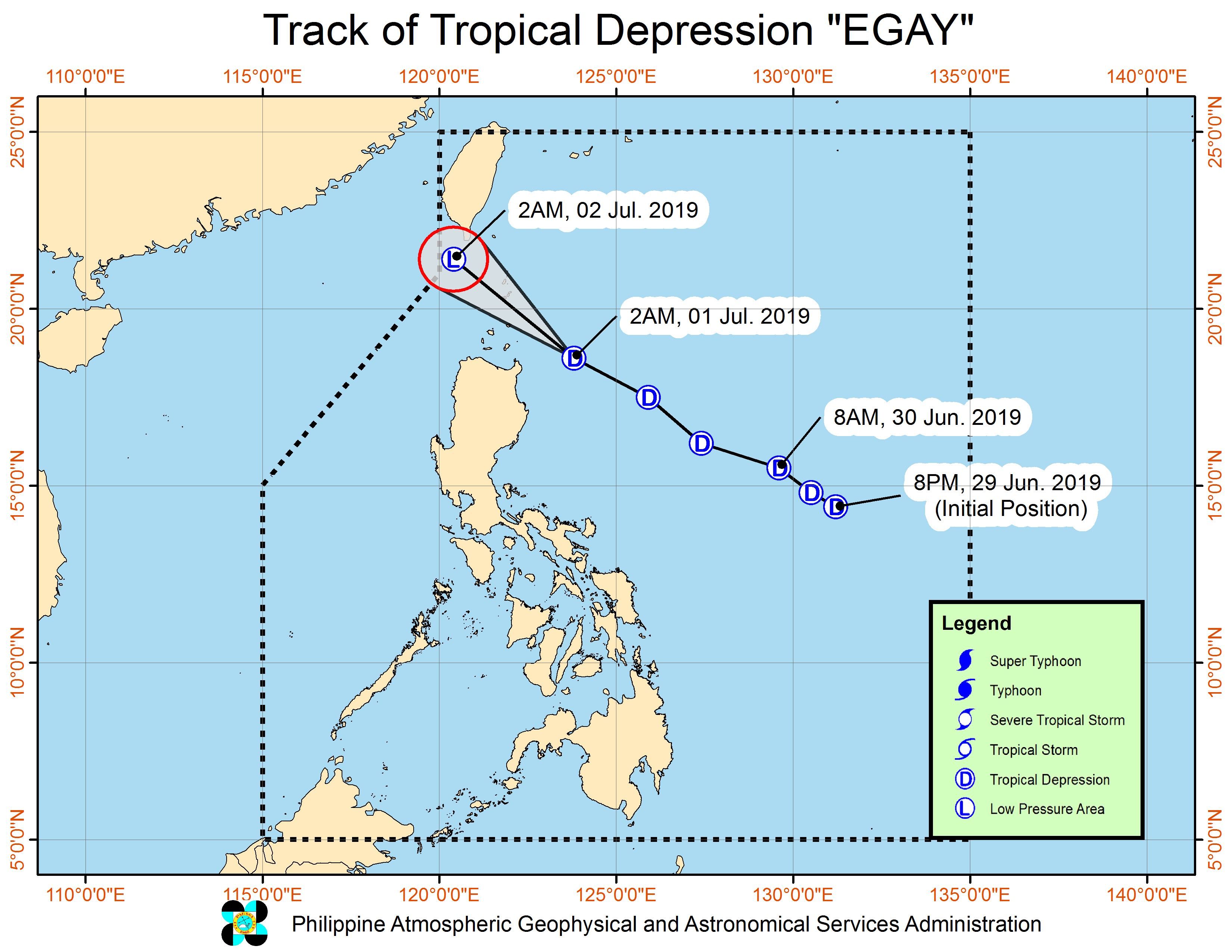 Forecast track of Tropical Depression Egay as of July 1, 2019, 5 am. Image from PAGASA 