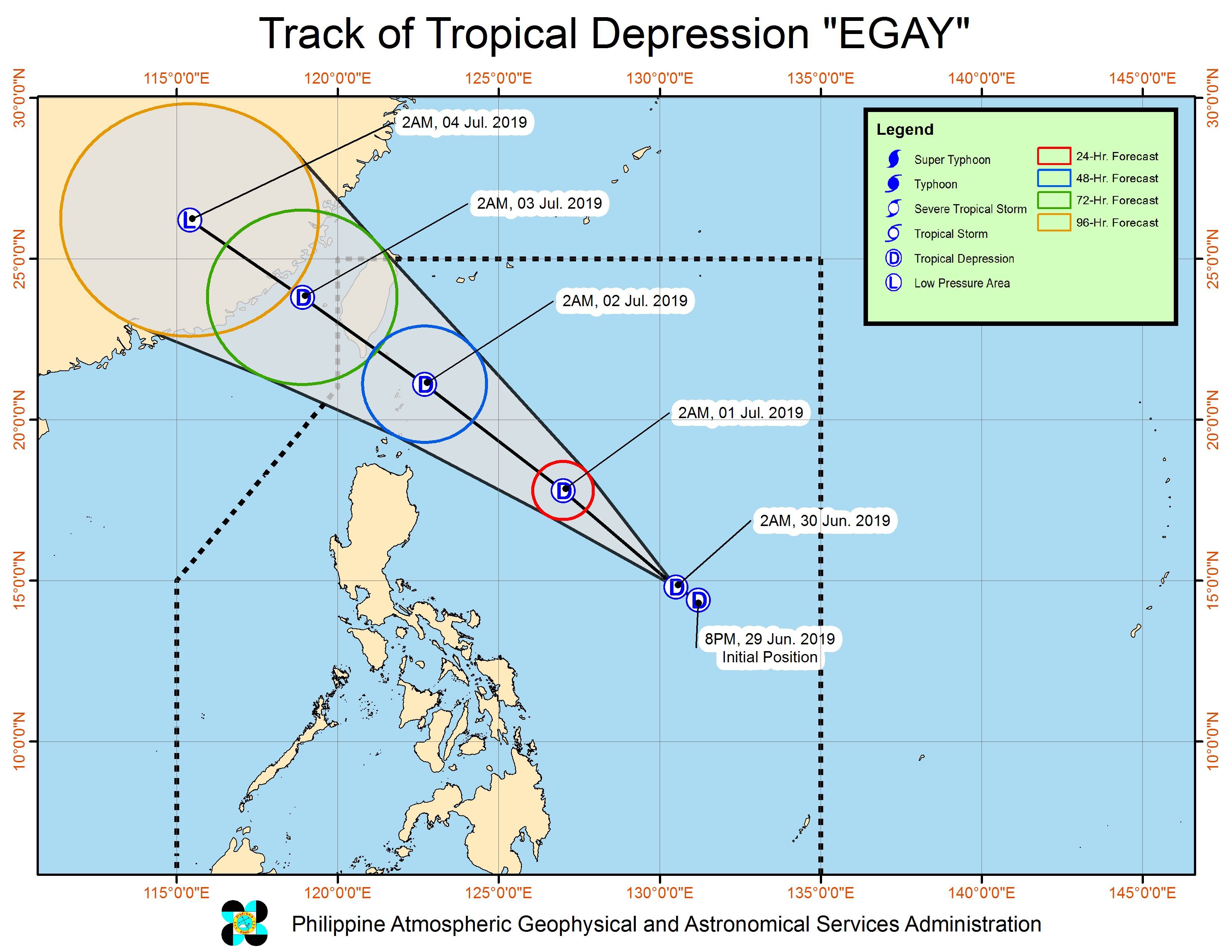 Forecast track of Tropical Depression Egay as of June 30, 2019, 5 am. Image from PAGASA 