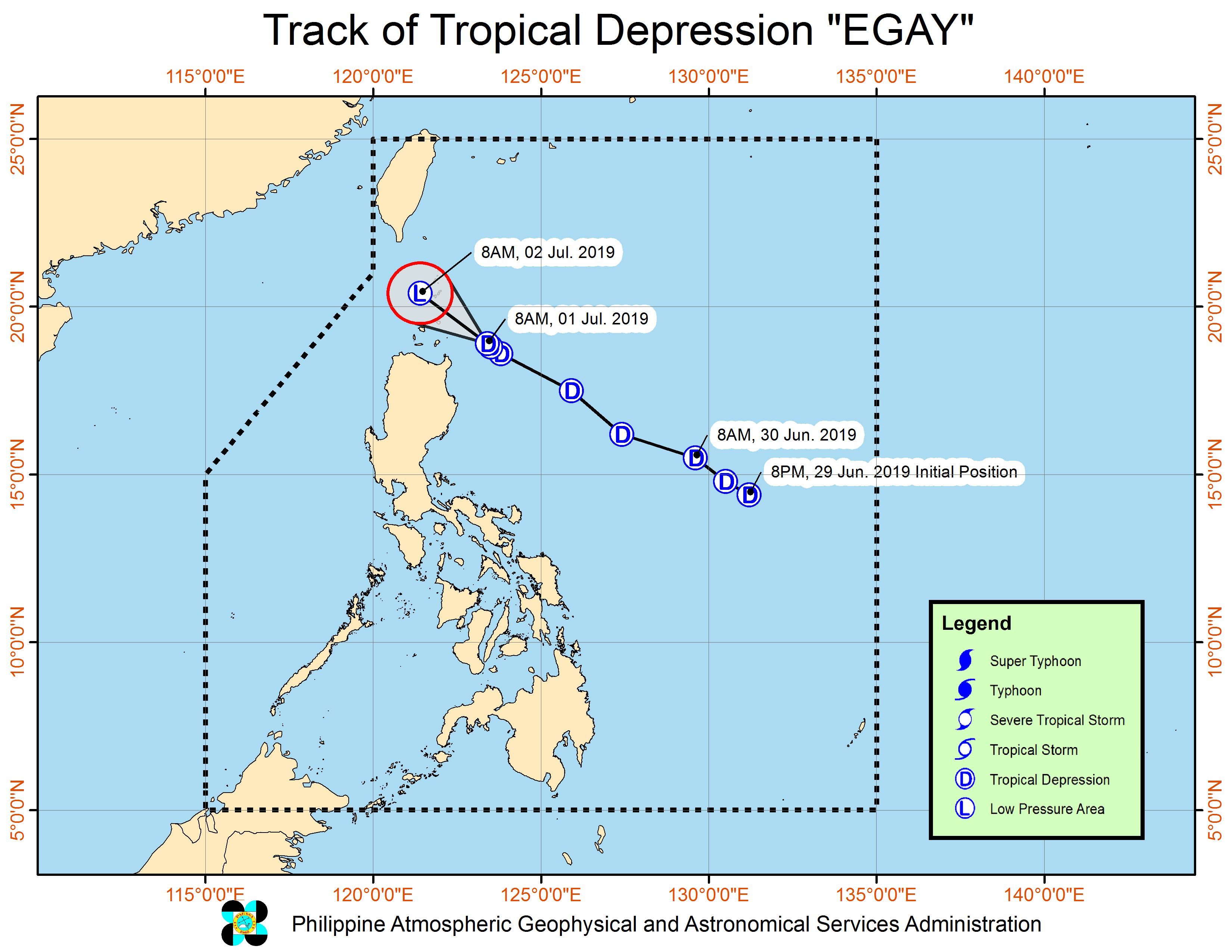 Forecast track of Tropical Depression Egay as of July 1, 2019, 11 am. Image from PAGASA 