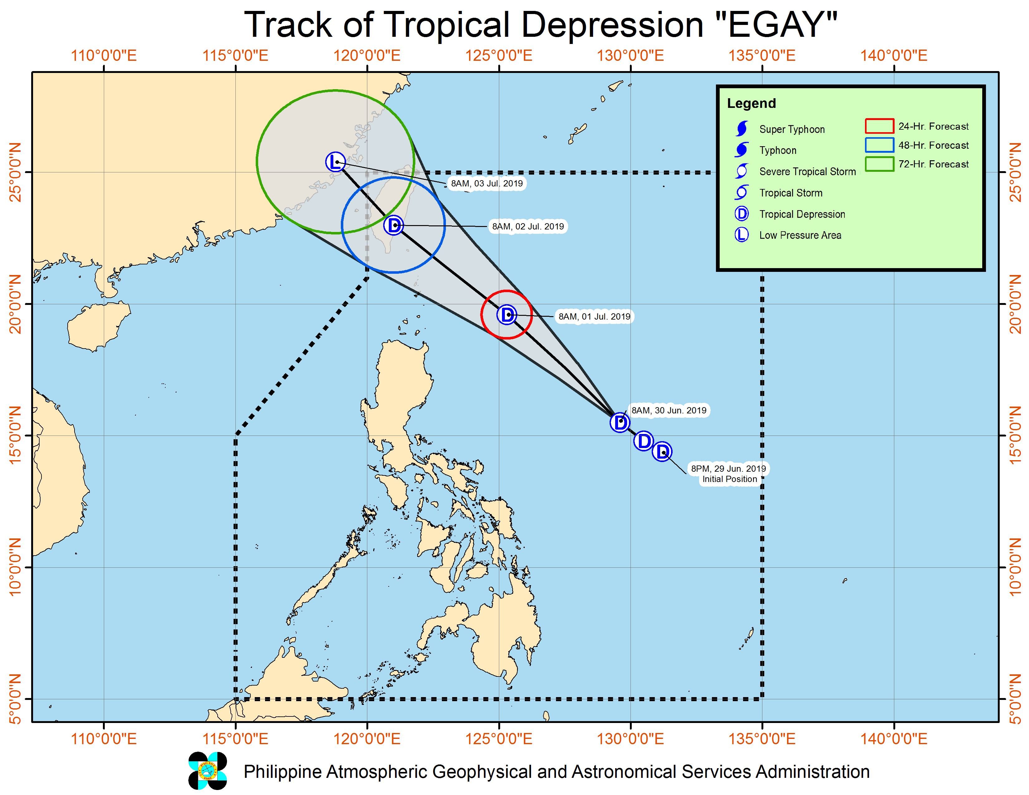 Forecast track of Tropical Depression Egay as of June 30, 2019, 11 am. Image from PAGASA 
