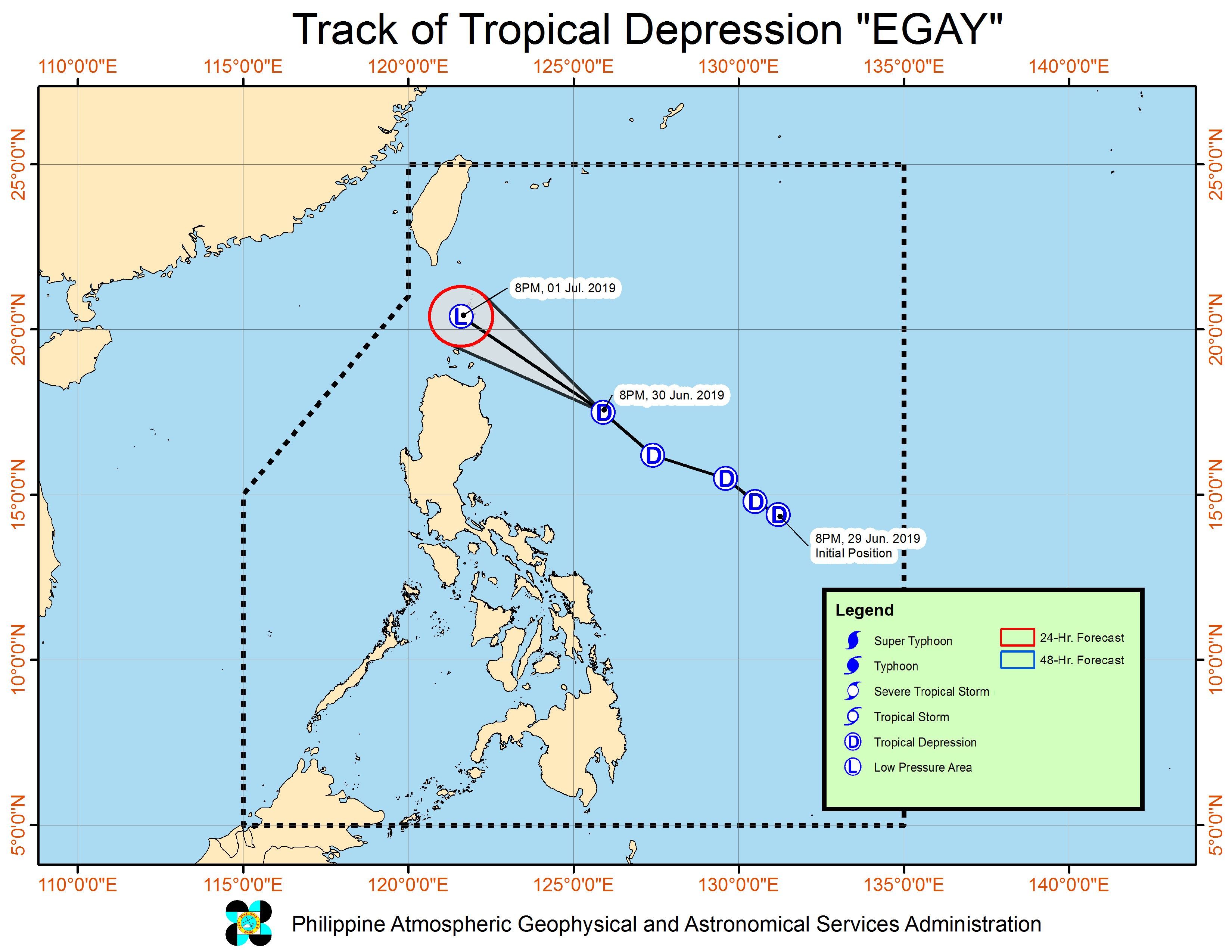 Forecast track of Tropical Depression Egay as of June 30, 2019, 11 pm. Image from PAGASA 