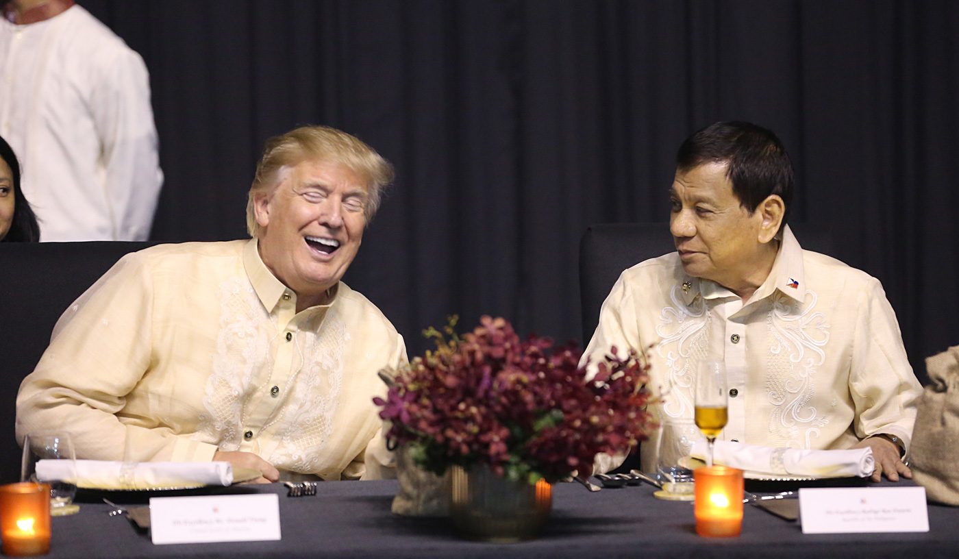 FRIENDS. Trump and Duterte sat next to each other at the 31st ASEAN gala dinner where Duterte sang at Trump's request. Photo by Russell Palma/Pool photo   