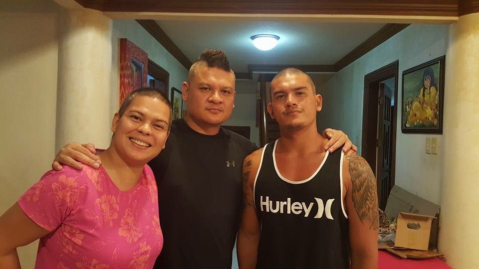 THEIR FATHER'S CHILDREN. (From left) Former Mayor Sara Duterte Carpio, current Vice Mayor Paolo, and Sebastian shave their their heads October 27 in support of whatever decision their father, Davao Mayor Rodrigo Duterte, would make about seeking the presidency in 2016. File photo by Editha Caduaya/Rappler 